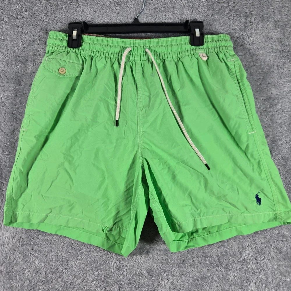 Polo Ralph Lauren Mens Swim Trunks Sz L Lime Green Nylon Board Shorts Mesh Lined